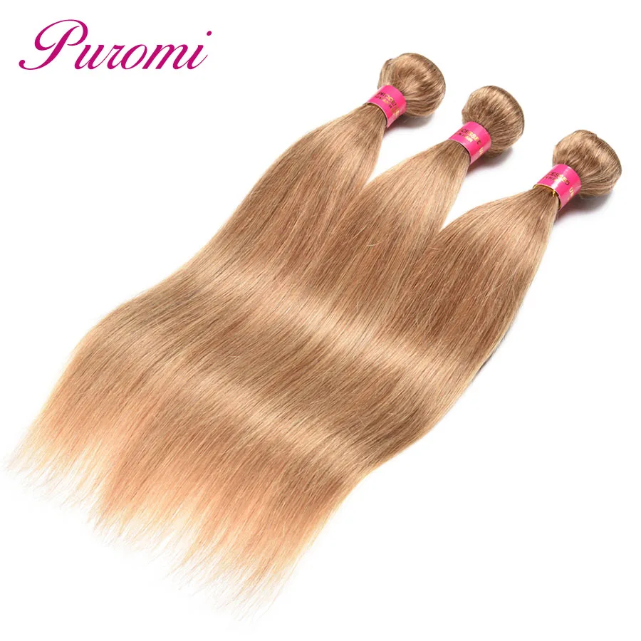 Puromi бразильские прямые 3 Связки двойной уток honey Blonde чистый цвет #27 не Реми 100% человеческих волос Бесплатная доставка