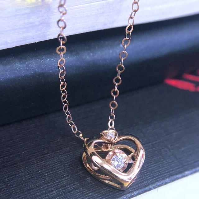SA SILVERAGE 18K Rose Gold Heart Pendant Necklaces for Woman Diamond Pendant Chain Link Necklaces Real Gold Jewelry 4
