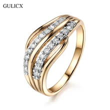 GULICX New Fashion Female Wedding Bands Jewelry Gold-Color Engagement Ring for Women CZ Stone Paved Promise Rings