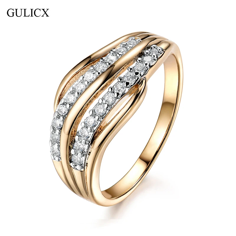 GULICX New Fashion Female Wedding Bands Jewelry Gold-Color Engagement Ring for Women CZ Stone Paved Promise Rings