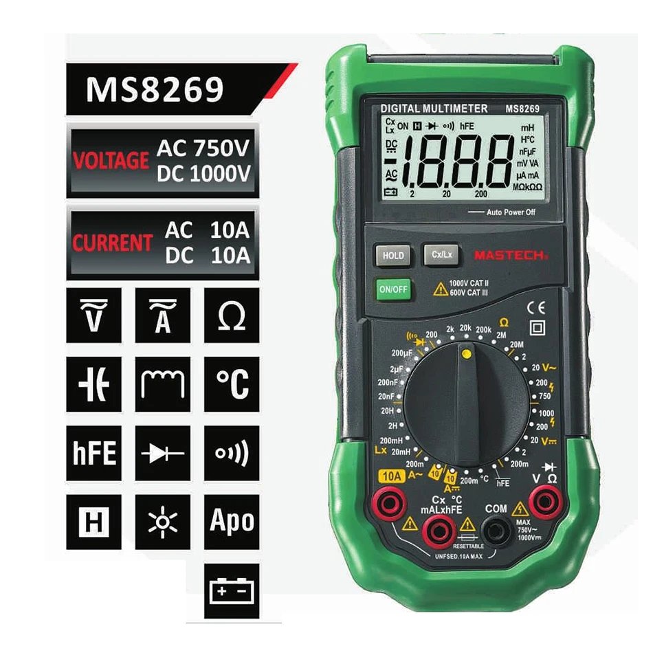 Mastech MS8269 3 1/2 Цифровой Мультиметр LCR метр AC/DC Напряжение ток multifunctionTester детектор