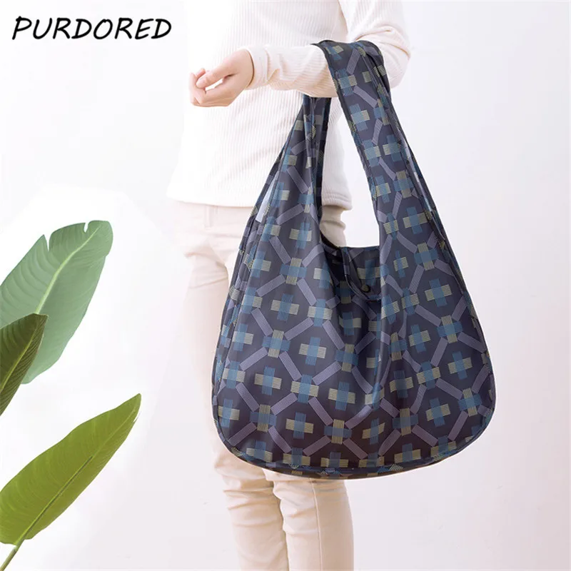 PURDORED 1 pc Waterproof Reusable Shopping Bags Women Foldable Tote Bag Portable Cloth Eco Grocery Bag Handbags Dropshipping