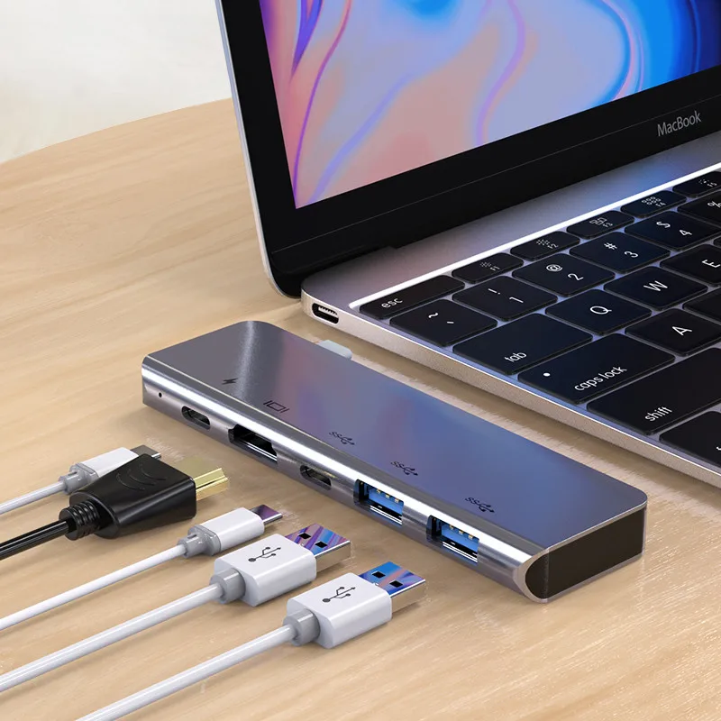 LINGCHEN USB 3,0 тип-c концентратор для PD Быстрая зарядка USB 3,0 портов тип-c SD и TF карта Solt HDMI адаптер 4 K для MacBook Pro Xiaomi Air - Цвет: 5 in 1