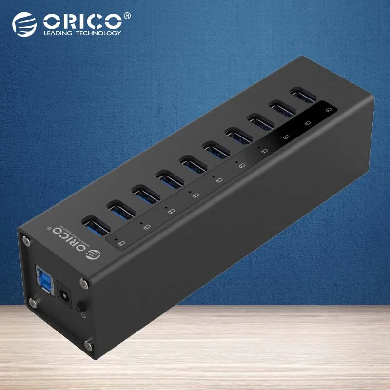 Prix pour ORICO A3H10-BK En Aluminium Super Speed 10 Port USB3.0 HUB 5 Gbps Haute Vitesse Splitter avec US/EU/UK puissance Adaptateur-Noir Prix pour ORICO A3H10-BK En Aluminium Super Speed 10 Port USB3.0 HUB 5 Gbps Haute Vitesse Splitter avec US/EU/UK puissance Adaptateur-Noir