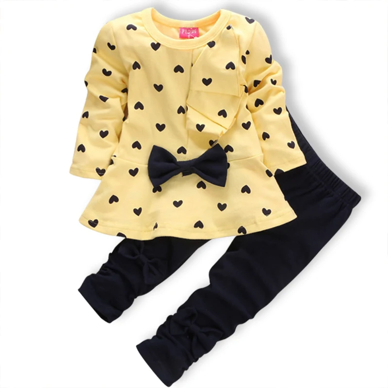 Детский хлопковый костюм в горошек футболка и леггинсы с бантом|girls clothing sets|children