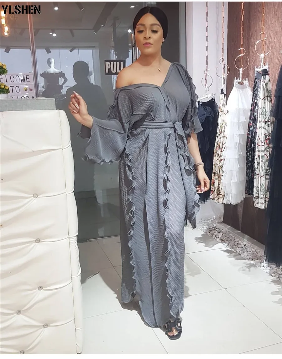 New African Dresses for Women Dashiki Falbala African Dress Clothes Bazin Riche Sexy Pleat V-neck Long Africa Maxi Dress Woman 01