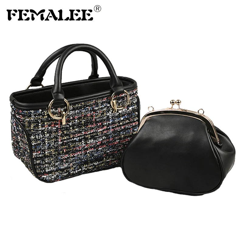 

FEMALEE Wool Women Bag Set Top-Handle Large Capacity Ladies Woolen Crossbody Bag Female Tweed Handbag Fashion Shoulder Bag Purse