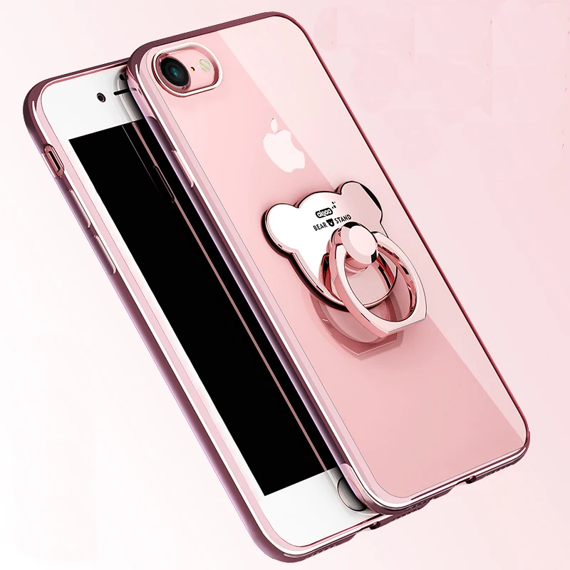 

Fashion Cute Soft Silicone Case For Iphone X XS MAX XR 8 Plus 7 Plus Case With Bear Stand Ring For Iphone 6 6S Plus 5 5S Case