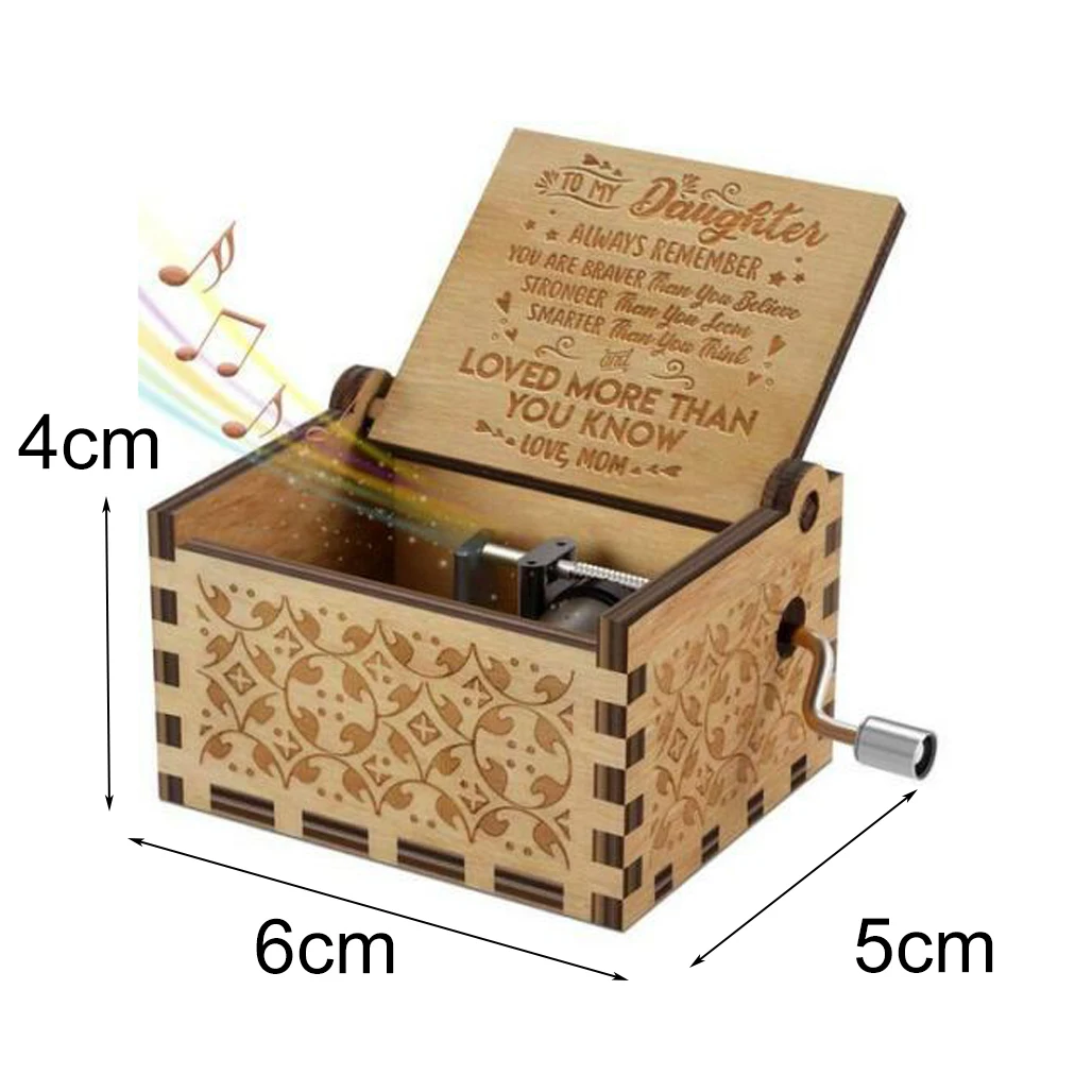 1 pc caja de música antigua tallada mamá a la hija caja de música clásica de madera caja de música a mano \