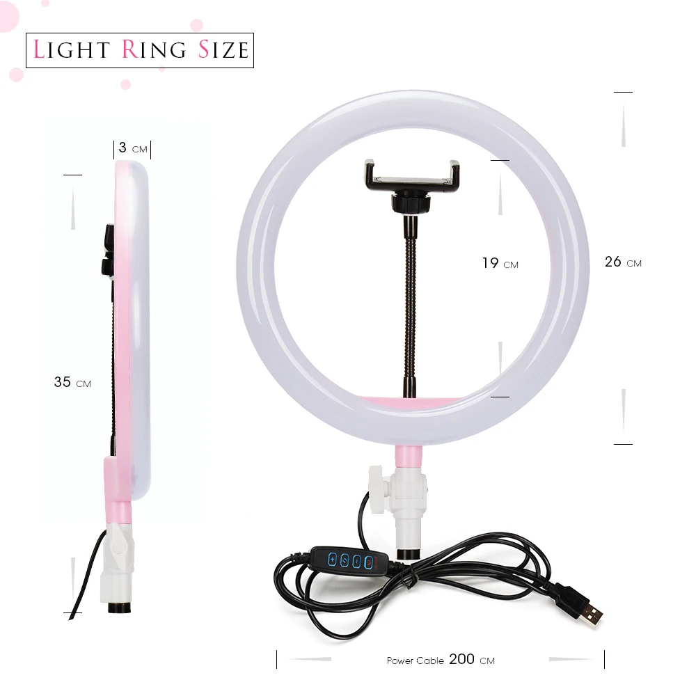 Фотографии светодиодный селфи кольцо света три скорости холодных и теплых Плавная освещение затемнения с USB разъем лампы и штатив Стенд