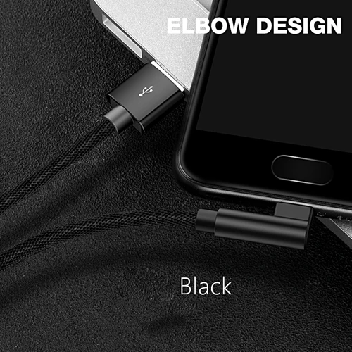 GUSGU usb type C 90 градусов быстрая зарядка usb c кабель L type-c шнур для передачи данных зарядное устройство usb-c для samsung S8 S9 Note 8 Xiaomi mi5 mi6 - Цвет: Black