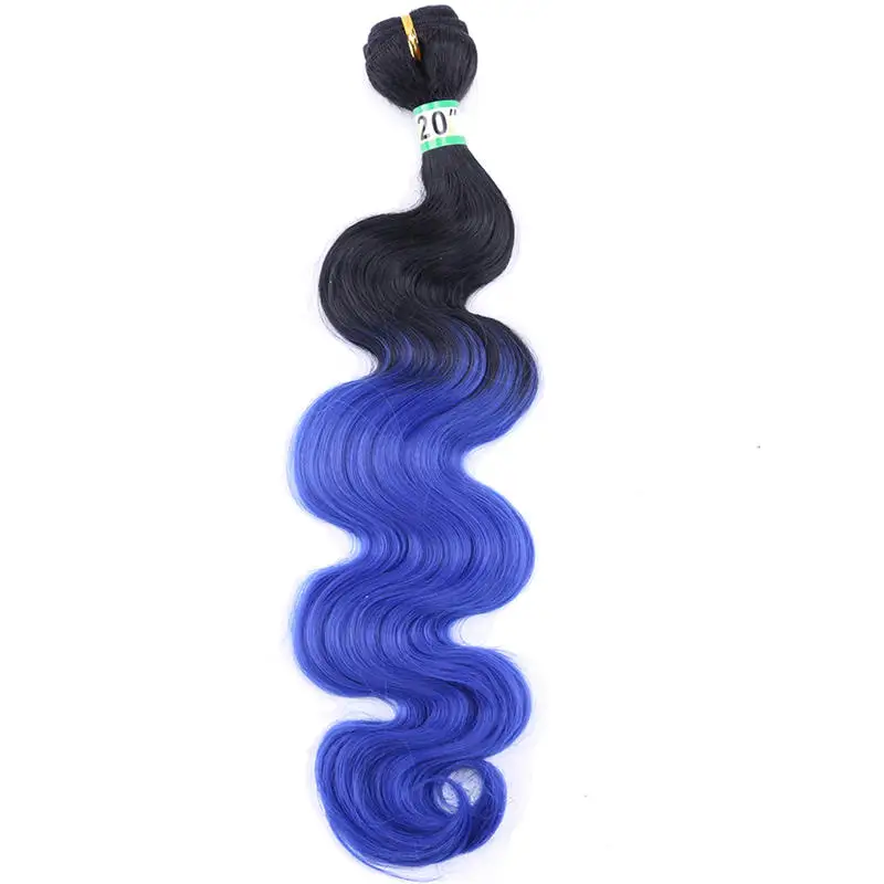Black to blue Ombre color cosplay weave synthetic Hair Extensions 100gram one piece Body wave bundles - Цвет: T1-Blue