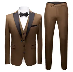 (Куртка + жилет + штаны) 2018 Для мужчин Шерсть повседневные одной кнопки Классический Бизнес костюмы Для мужчин Slim Fit Свадебный костюм полный