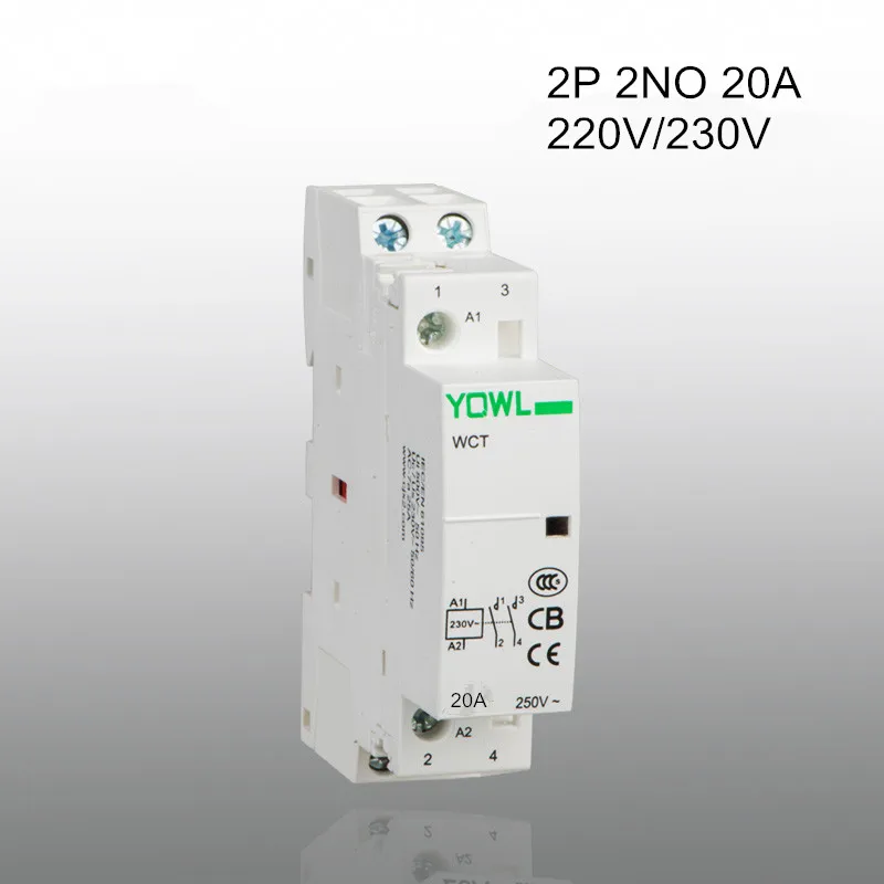 

2P 20A CT1 220V/230V 50/60HZ Din rail Household ac contactor 2NO