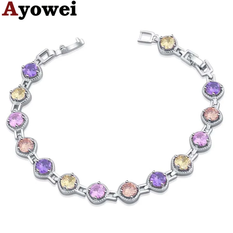 

Ayowei Classic Color Crystal 925 Silver Zircon Bracelet Romantic Valentine's Day Gift TB1154A