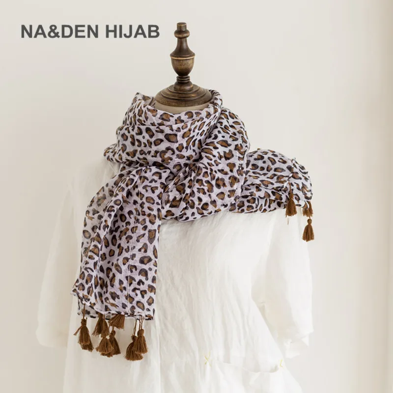 2018 new style leopard hijab tassel trendy scarves shawl brand muffler