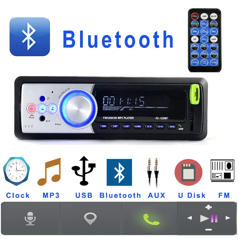 

Car Radio 1Din Bluetooth Hands-free USB AUX SD Card Phone Charging Music Audio Radios MP3/WMA Player Universal 12V Auto Stereo