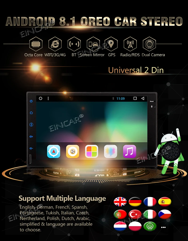 Best AM FM Radio Double Din Android 8.1 OS 7 Inch Capacitive Touch Screen Car radio Stereo In Dash GPS Navigation Support AM FM Radio 1