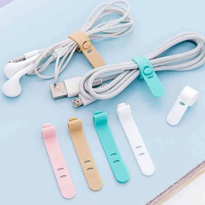 

4Pcs/Pack Silicone Cable Organizer Data Wrap Cord Winder Wire Protector Holder Office Stationary Desk Set Accessories Supplies
