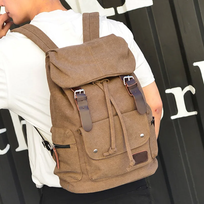  Hot Casual Men Canvas Travel Backpack Men's Vintage Student School Bag Big Laptop Rucksack Canvas D