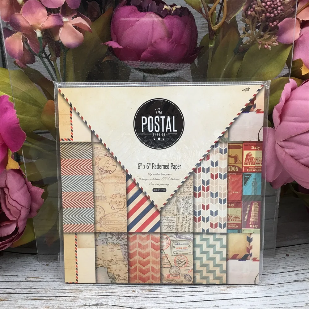 

24pcs/Pack 6*6inch 15.2cm The Postal Service Patterned Paper Pack for Scrapbooking DIY Happy Planner Card Making Journal Project