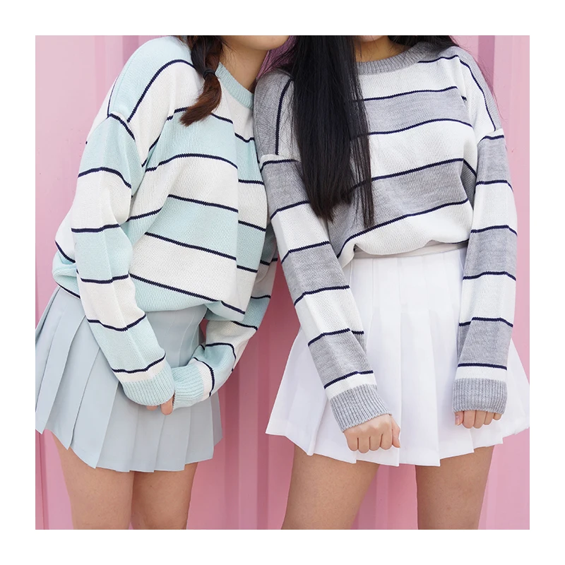 Женские свитера Kawaii Ulzzang зимние свободные в полоску женские корейские Harajuku