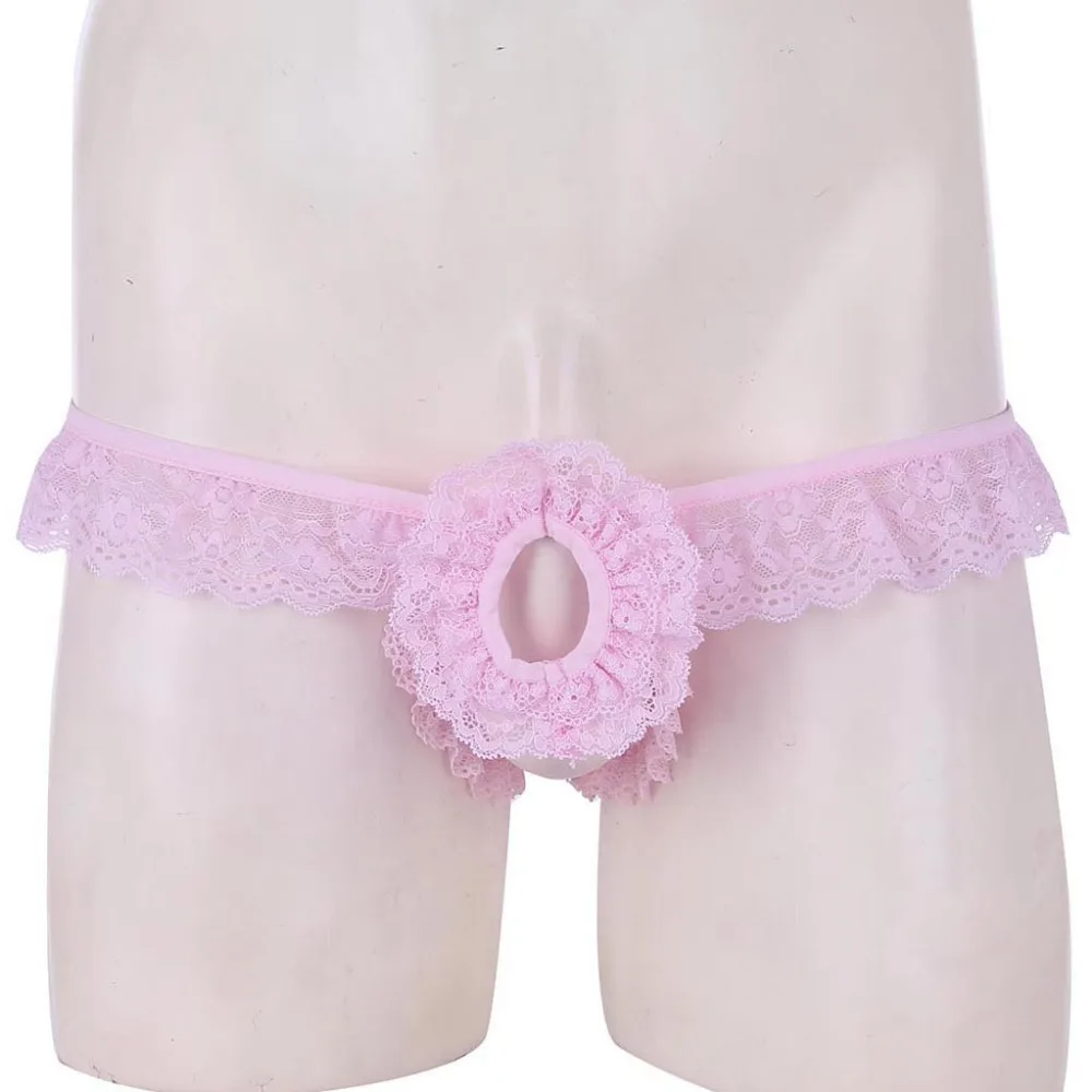 Mens Underwear Mens Lingerie Exotic Gay Panties for Sexy Mens Lacy Frilly Sissy Panties Crotchless Open Back Briefs Underwear with Open Hole