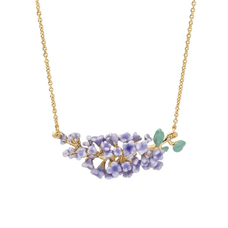 

Warmhome Trendy Jewelry Enamel Glaze Copper Fashion Lavender Flower For Women Necklaces