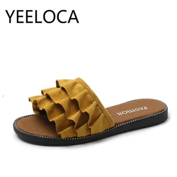 

Yeeloca Outside Wearing Flat Slippers Female Summer Fashion 2019 New Wild Out Net Red Word Sweet Lotus Leaf Side Cool Drag