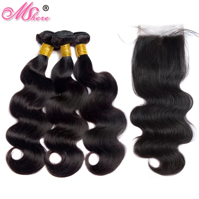 Mshere Hair Peruvian Hair Body Wave Human Hair Bundles With Lace