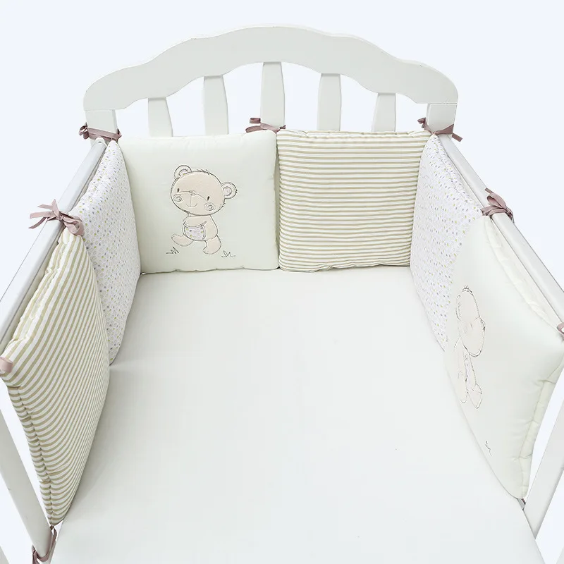 

Baby Bed Bumper Crib Bumper Bear Embroidered Pattern 100% Cotton 6 Pcs Cushion High Quality Baby Bumper Crib Protector Newborn