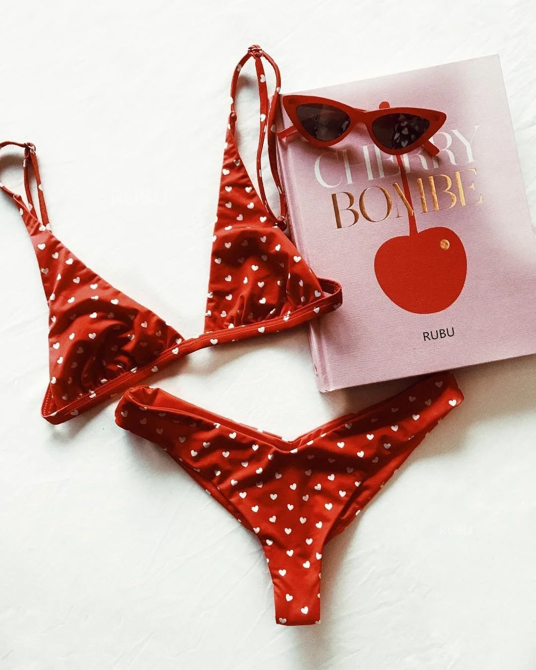 Женский купальник Maillot De Bain бикини с принтом в виде красного сердца 2018|Купальники