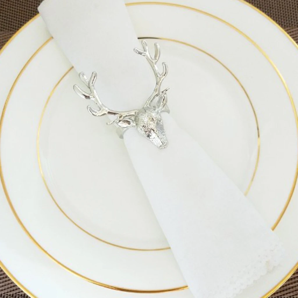 10 Pieces Deer Head Shaped Cloth Napkin Ring Paper Tissue Napkin Holder Dispenser for Wedding Party Table Decoration
