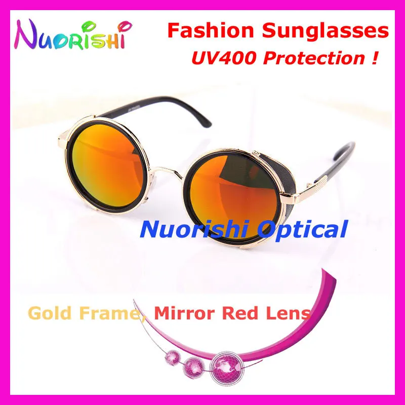 2817 Модные солнцезащитные очки в стиле ретро солнцезащитные очки круглой формы с кожаным чехлом и UV400 защиты Винтаж солнцезащитные очки - Цвет линз: 2817H