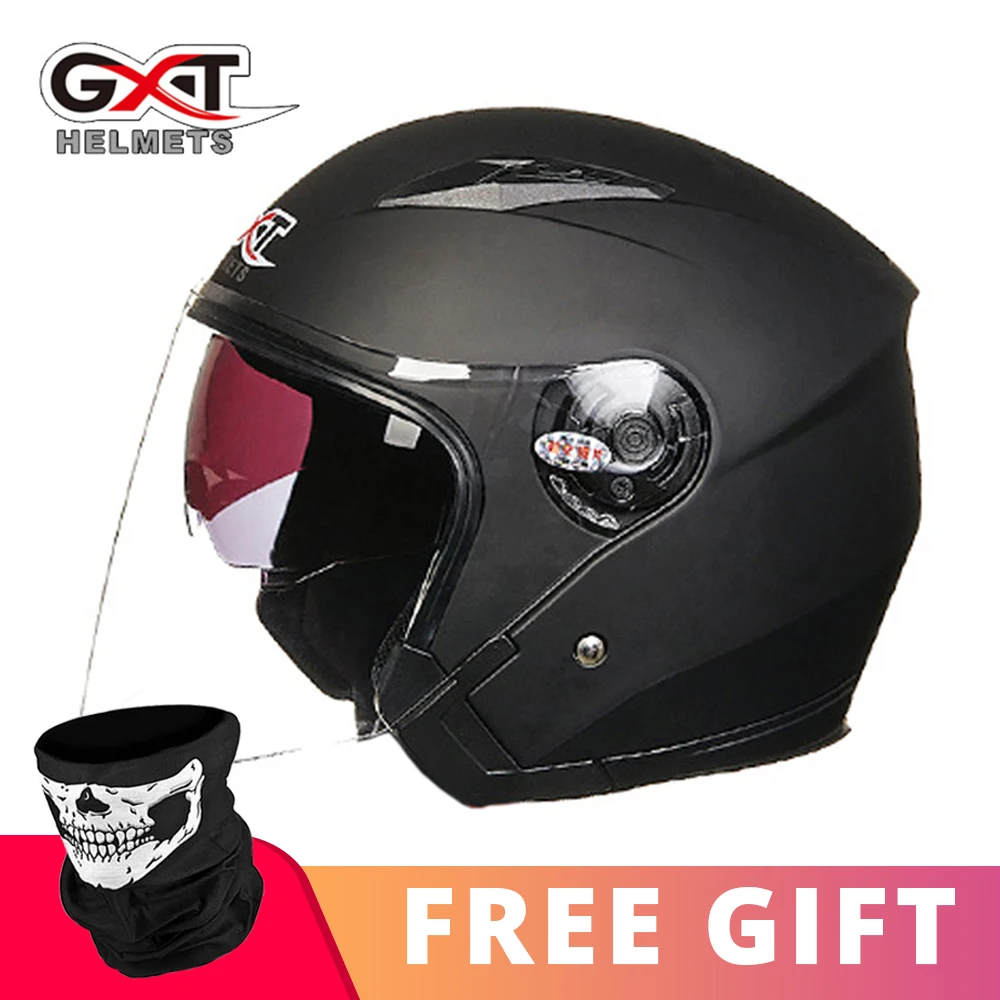 GXT Лето мотоциклетный шлем с открытым лицом двойной объектив Casco Шлем Мотоцикл Скутер Capacete защитный шлем козырек для мотоцикла - Цвет: 512 Matte BK