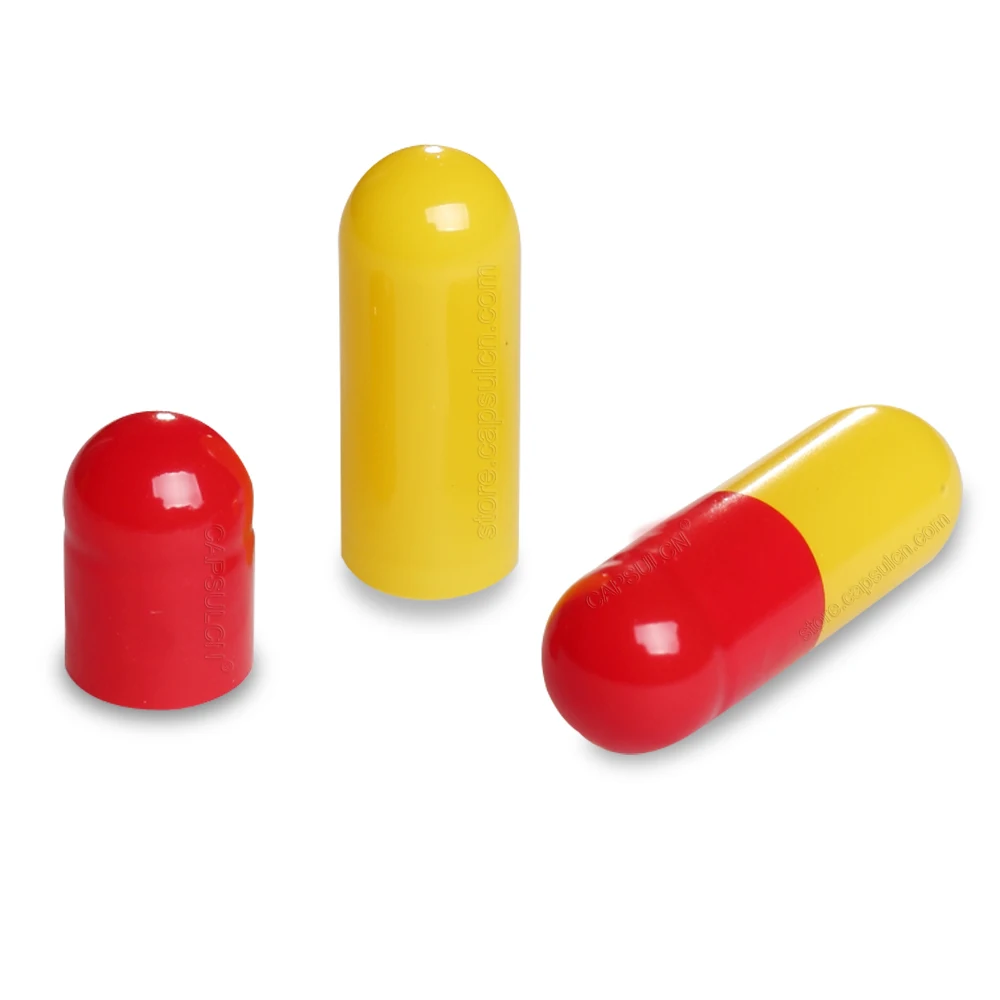 

5000 Pieces / Carton Size 0 Empty Separated Gelatin Capsules For Capsule Filler Machines Red & Yellow Colored