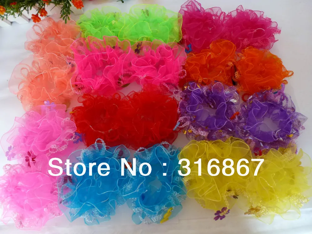 20 Assorted Colors LACE HAIR SCRUNCHIE PONYTAIL ELASTIC SPORT DANCE SCHOOL