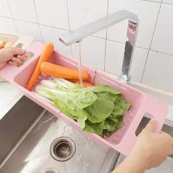 

Plastic Adjustable Drain Basket Household Storage Rack Kitchen Sink Drying Organizer For Vegetable And Fruit Kitchen Organizer