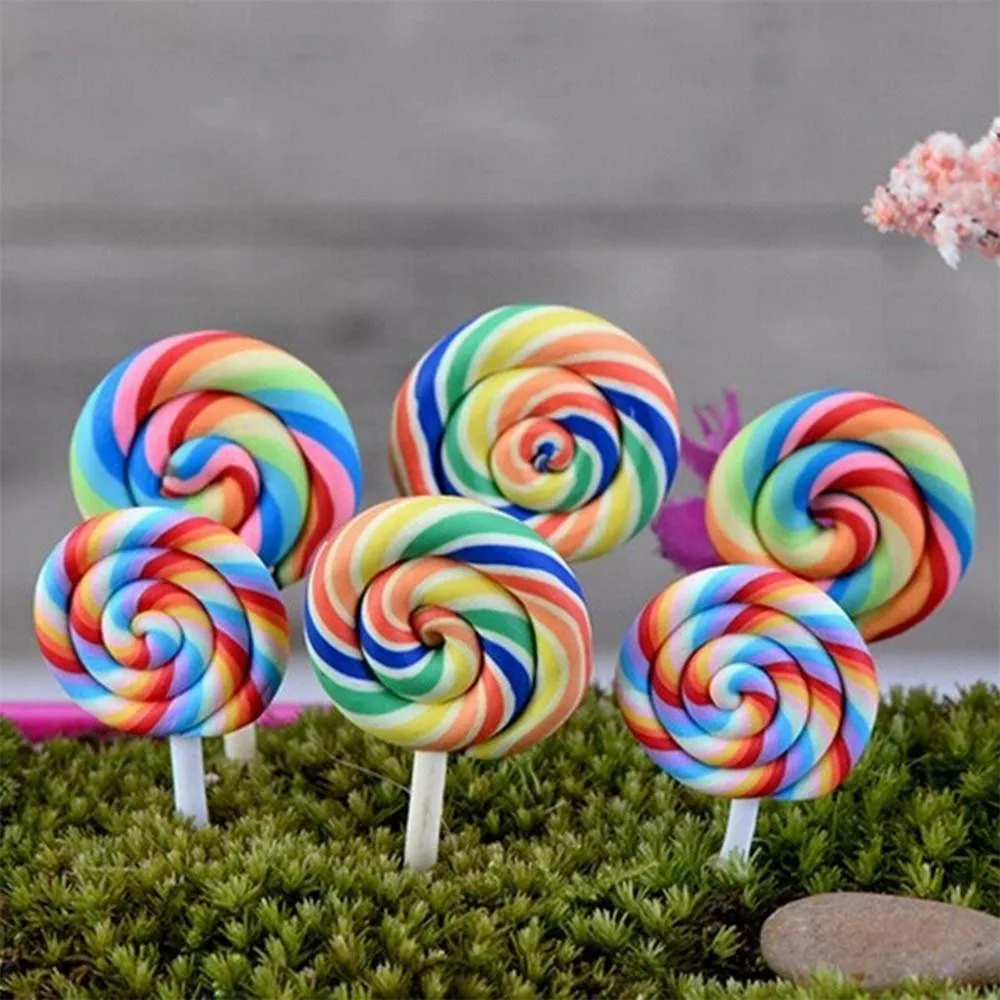 

2PCS Colorful Artificial Mini Resin Lollipops Minature Sugar Candy Micro Landscaping Decoration DIY Resin Craft