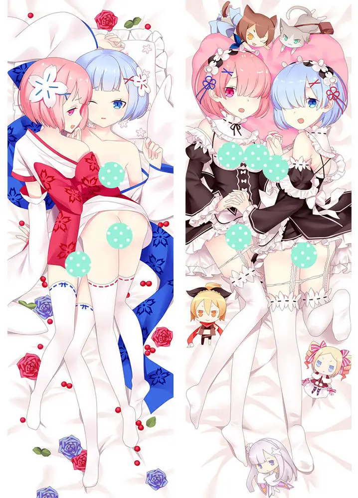 Suef Anime manga Re Zero kara Hajimeru Ram Rem two sided Pillow Cushion Case Cover 83038 | Дом и сад