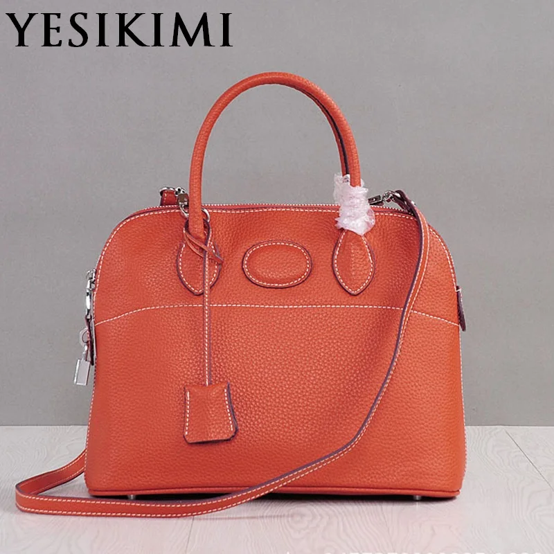 

2017 New Women Shell Bag Genuine Cow Leather Handbag Famous Design Silver Lock Tote Lady Office Bolsa 31cm Shoulder Bags