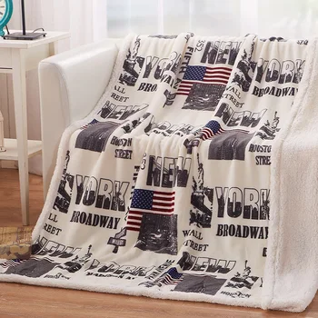 

Home Textile Double Layer Thick Plush Blanket Fashion New York Statue of Liberty London Us Uk Flag Printed Lamb Throw Blankets