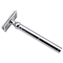 Традиционная Мужская Безопасная бритва с двойным лезвием, серебряная ручная Бритва для волос, Классическая Ручная бритва из нержавеющей стали