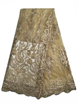 

High Quality Gold French African Tulle Lace Fabric Swiss Voile Lace In Switzerland Nigerian Embroidery Women Dress KRL-60721