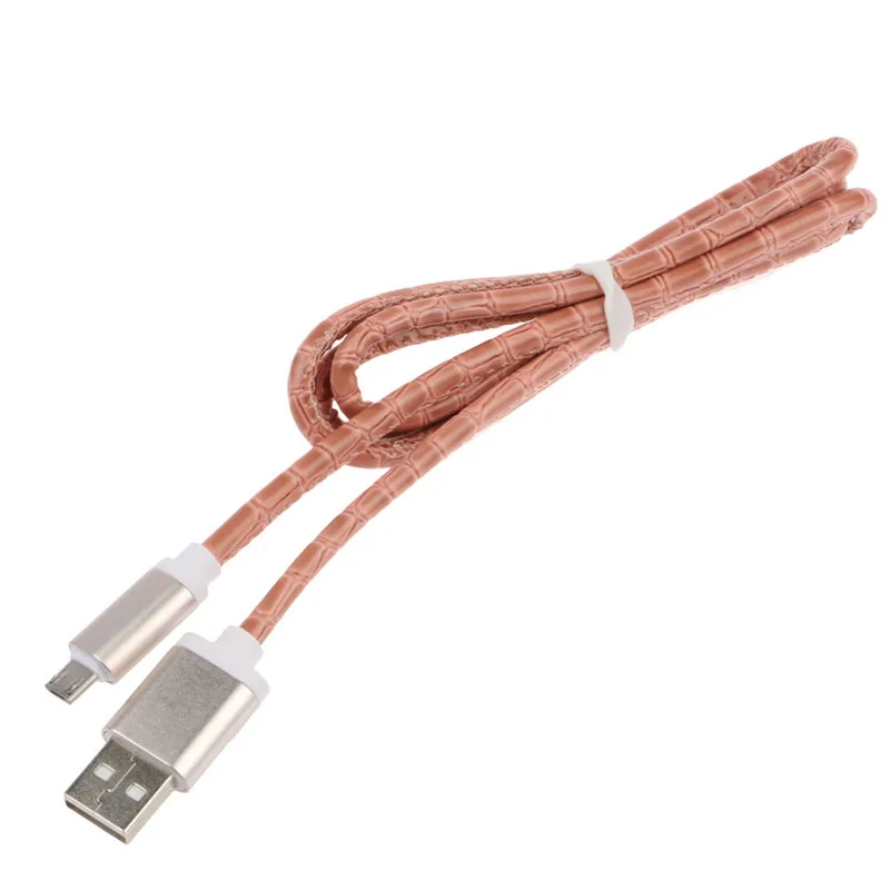 1 м зернистая кожа Striae Micro USB 2A Дата и синхронизация зарядное устройство провод для быстрой зарядки кабель для samsung Galaxy для других телефонов Android - Цвет: Розовый