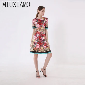 

MIUXIMAO Custom Plus Size Floral Dress 2019 Spring&Summer New Arrival Flower Print Elegant Black Casual Dress Women vestidos
