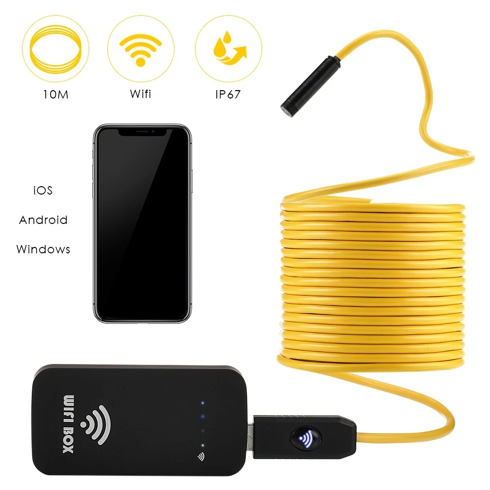 10M semi-rigid cable Wireless WiFi Camera Endoscope for Phones and Tablets 65 degree Borescope Support Android/iOS/Mac/Window