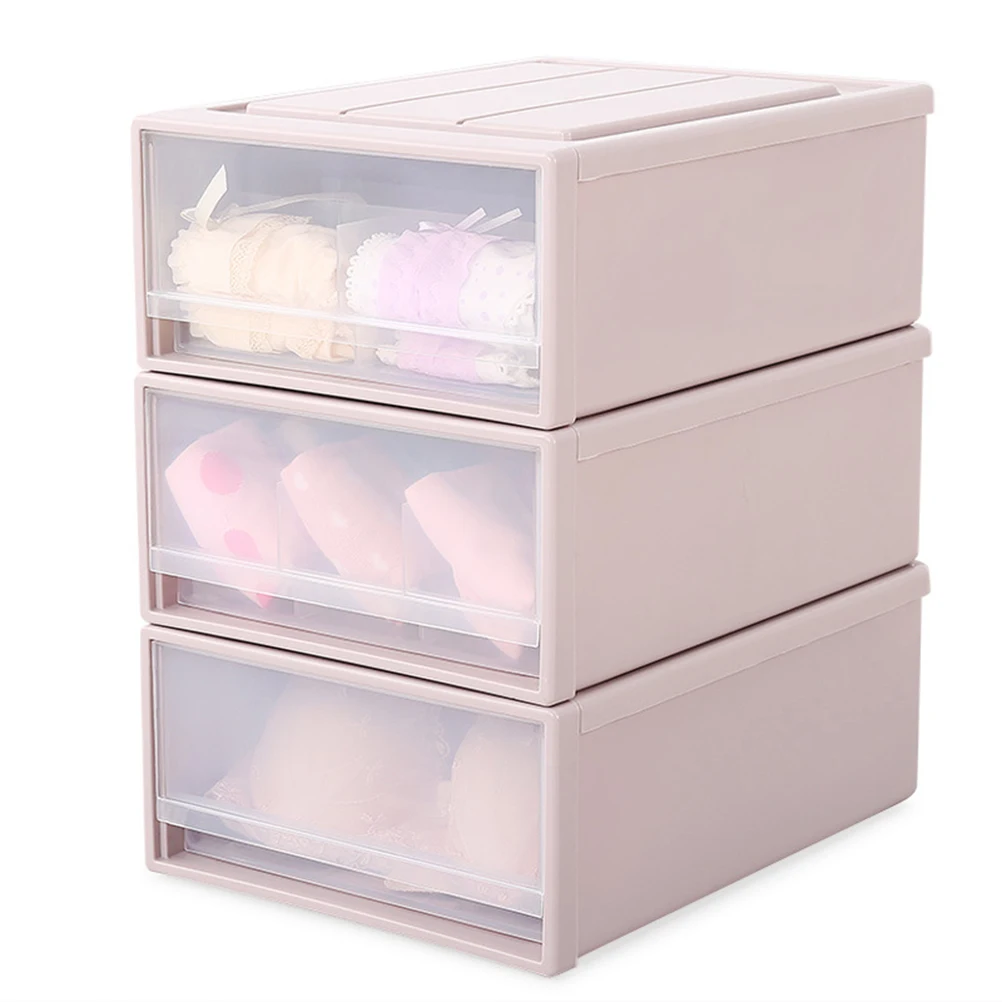3 Pcs Plastic Stacking Drawer Organizer Box Bins for Socks Underwear