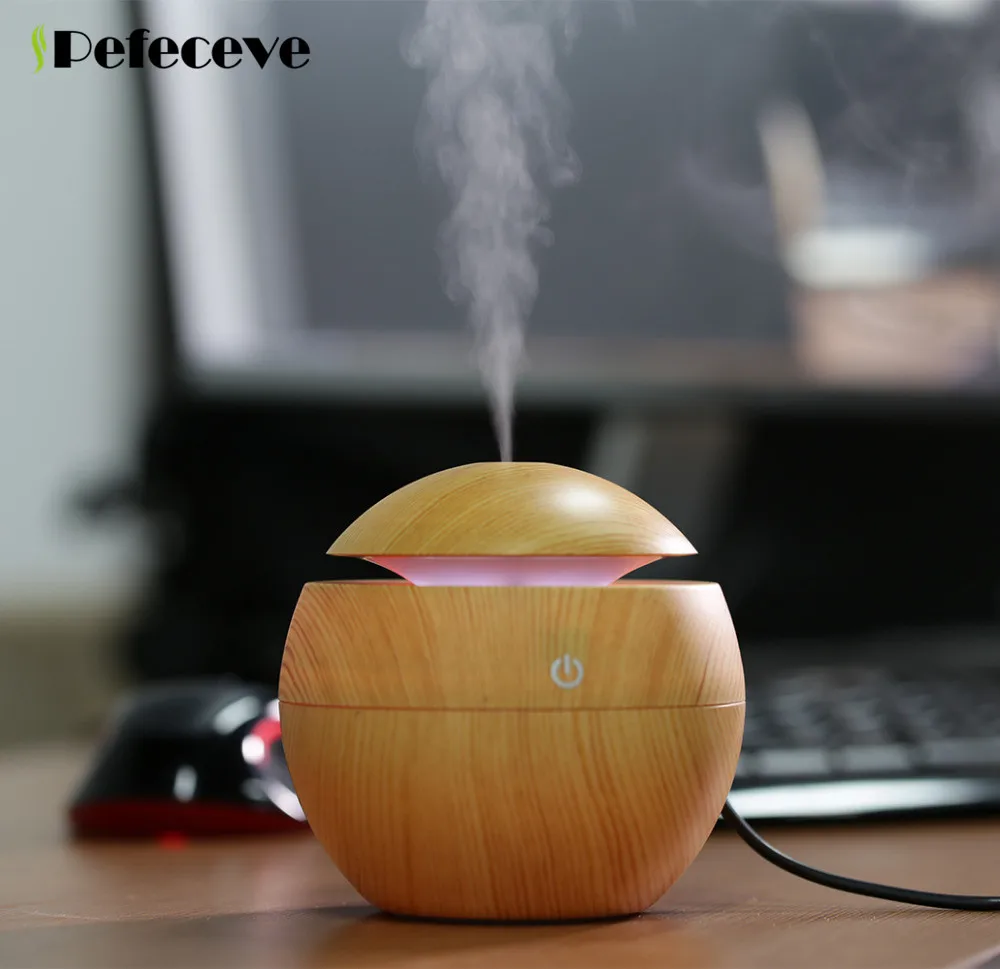 

Pefeceve 130mL USB Wooden Grain 130mL Humidifier Aromatherapy Essential Oil Diffuser Aroma diffuser Steamer air freshener fogger
