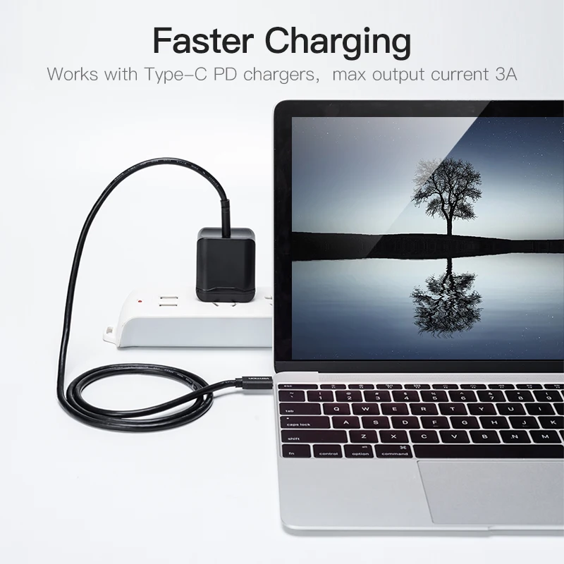 Vention 3A USB C إلى USB-C كابل شحن لهواتف سامسونج S9 بوك USB 3.1 مزامنة بيانات كابل PD سريع نوع c إلى نوع -c الذكور كابل الشاحن 1 m